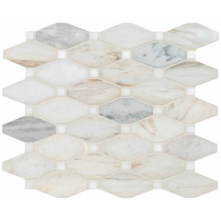 Msi Angora Elongated Octagon SAMPLE Polished Marble Mesh-Mounted Mosaic Tile ZOR-MD-0299-SAM
